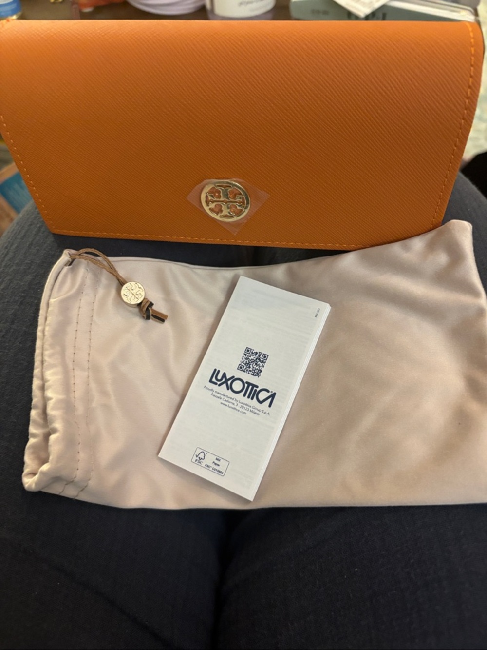 Tory Burch Bright Orange Saffiano Leather sunglass case  with Logo Medallion